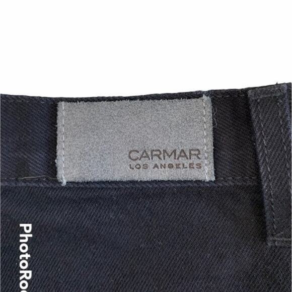 Carmar Women's Size 26 Distressed Mini Skirt Black Denim Full Zip Front Pockets - Picture 5 of 8
